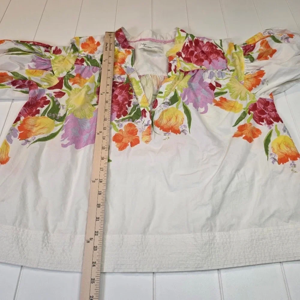 Anthropologie Yukiko Noritake XL Darcey Popover Swing Top Floral Puff Sleeve
